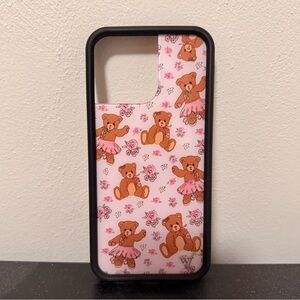 Teddy Bear Pattern Phone Case - Black and Pink